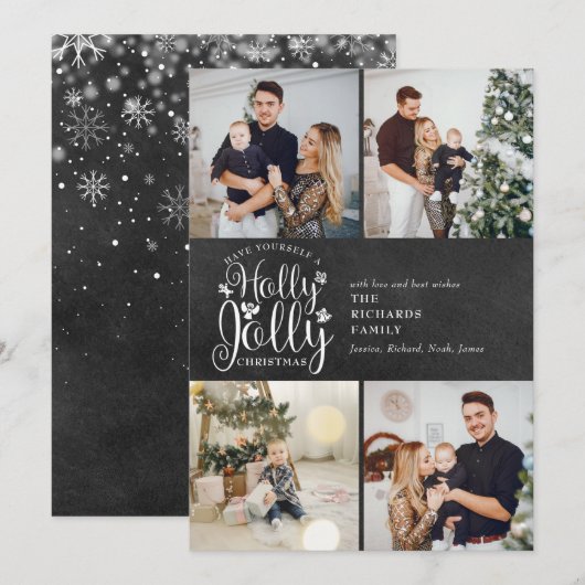 Kerstmis Hulst Krijtbord 4 Foto Collage Feestdagenkaart (Voorkant / Achterkant)