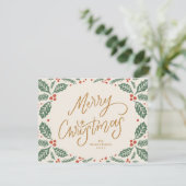 Kerstmis Hulst met Fantasievolle Letters Feestdagenkaart (Staand voorkant)