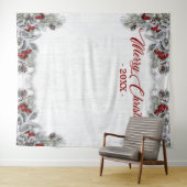 Kerstmis Hulst Pijnboom Rustieke Fotohokje Achterg Wandkleed (In Situ (horizontaal))