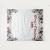 Kerstmis Hulst Pijnboom Rustieke Fotohokje Achterg Wandkleed (Voorkant (horizontaal))