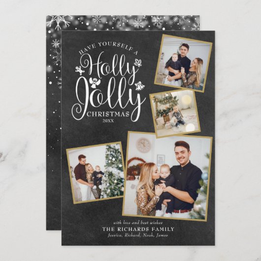 Kerstmis Hulst Pret Foto Collage Schoolbord Feestdagenkaart (Voorkant / Achterkant)