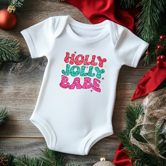 Kerstmis Hulst Vrolijke Baby Moderne Glitter Scrip Romper