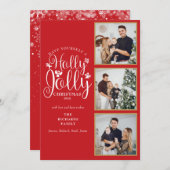 Kerstmis Hulst Vrolijke Script 3 Fotocollage Feestdagenkaart (Voorkant / Achterkant)