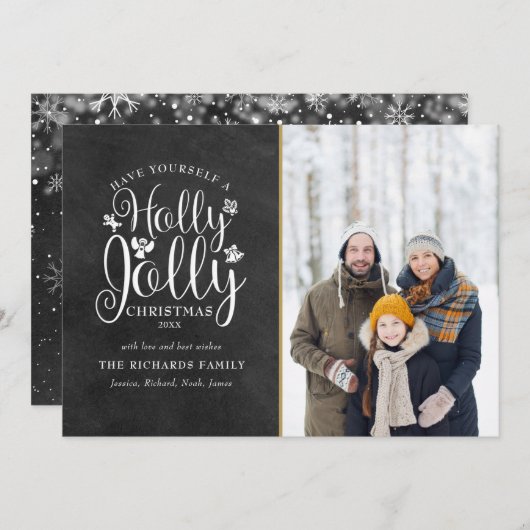 Kerstmis Hulst Vrolijke Script Krijtbord Foto Feestdagenkaart (Voorkant / Achterkant)