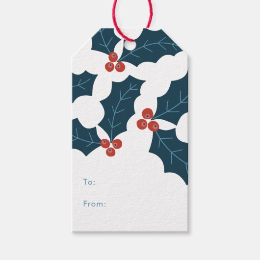 Kerstmis Hulstbessen Cadeaulabel (Voorkant)