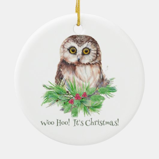 Kerstmis Humor Quote Cute Owl Bird Keramisch Ornament (Achterkant)