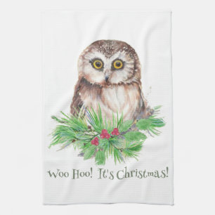 Kerstmis Humor Quote Cute Owl Bird Theedoek