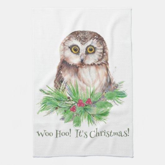 Kerstmis Humor Quote Cute Owl Bird Theedoek (Verticaal)