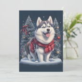 Kerstmis Husky Hond Magie Kerstmis Vakantie Sfeer Feestdagenkaart (Staand voorkant)