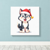 Kerstmis Husky Hondenliefhebber Malamute (2) Canvas Afdruk (Insitu (Houten vloer))