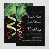 Kerstmis Huwelijk met Takken en Slingers Aankondiging (Voorkant / Achterkant)