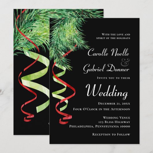 Kerstmis Huwelijk met Takken en Slingers Aankondiging (Voorkant / Achterkant)