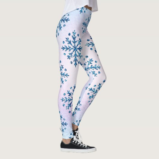 Kerstmis Ice Blue Snowflakes Iridescent Leggings (Rechts)