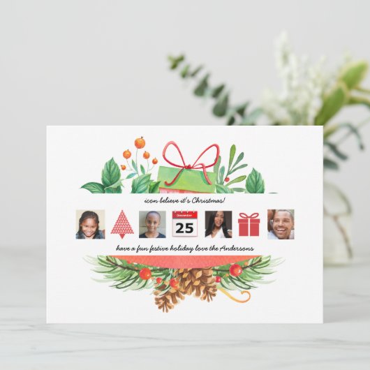 Kerstmis ICONS Foto Collage Modern Wreate Kaart (Staand voorkant)