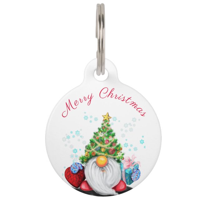 Kerstmis ID-tag Gnome met cadeaus - Fun Huisdierpenning (Voorkant)