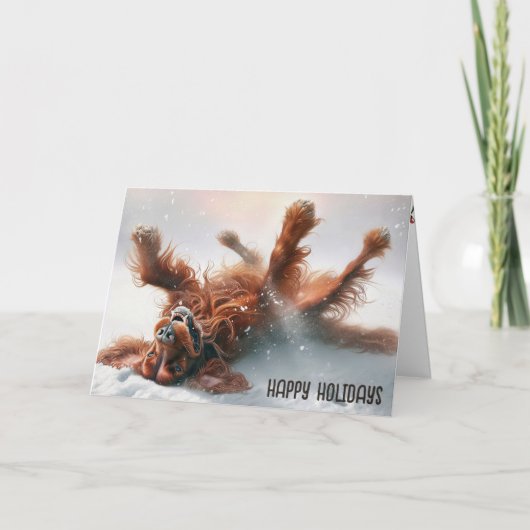Kerstmis Ierse Setter in Sneeuw Feestdagen Kaart (Voorkant)