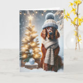 Kerstmis Ierse Setter in Sneeuwvlokken Kaart (Gele Bloem)