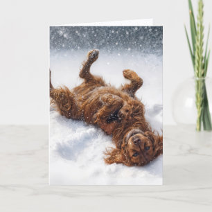 Kerstmis Ierse Setter maakt een sneeuwengel Feestdagen Kaart