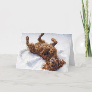 Kerstmis Ierse Setter Maakt een Sneeuwengel Feestdagen Kaart