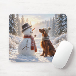 Kerstmis Ierse Setter Met Sneeuwman Muismat