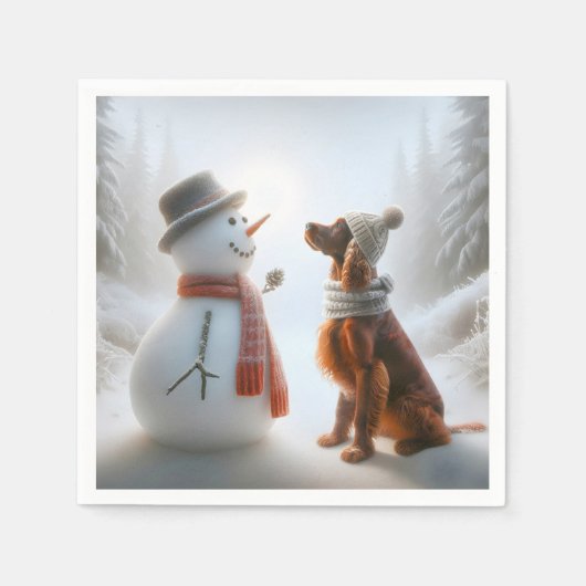 Kerstmis Ierse Setter Met Sneeuwman Servet (Voorkant)