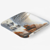 Kerstmis Ierse Setter Met Sneeuwmannen Papieren Bordje (Gebogen)