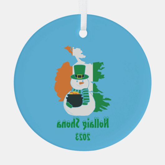 Kerstmis Ierse vlag sneeuwman Glas Ornament (Achterkant)