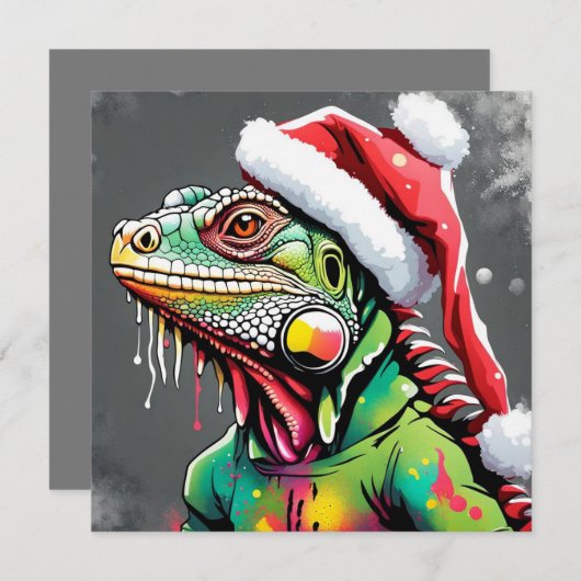 Kerstmis Iguana Feestdagenkaart (Voorkant / Achterkant)