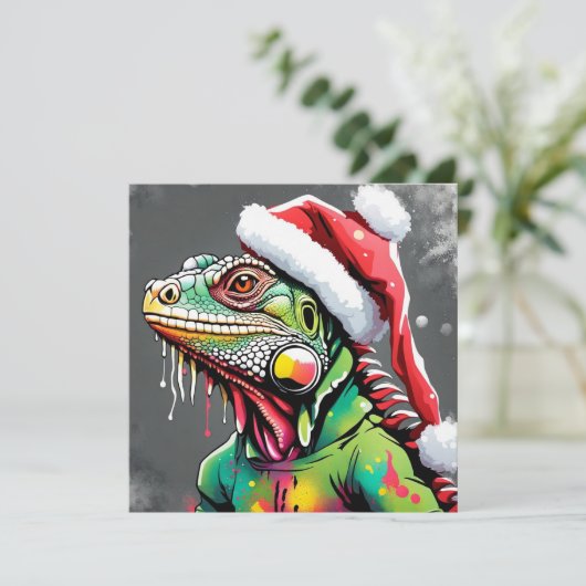 Kerstmis Iguana Feestdagenkaart (Staand voorkant)