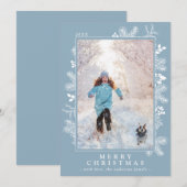 Kerstmis Ijs Blauw en Wit Botanisch | Foto Feestdagenkaart (Voorkant / Achterkant)