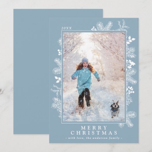 Kerstmis Ijs Blauw en Wit Botanisch | Foto Feestdagenkaart (Voorkant / Achterkant)