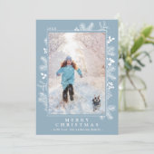 Kerstmis Ijs Blauw en Wit Botanisch | Foto Feestdagenkaart (Staand voorkant)