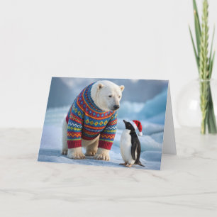 Kerstmis Ijsbeer en Pinguïn Vrienden Kaart