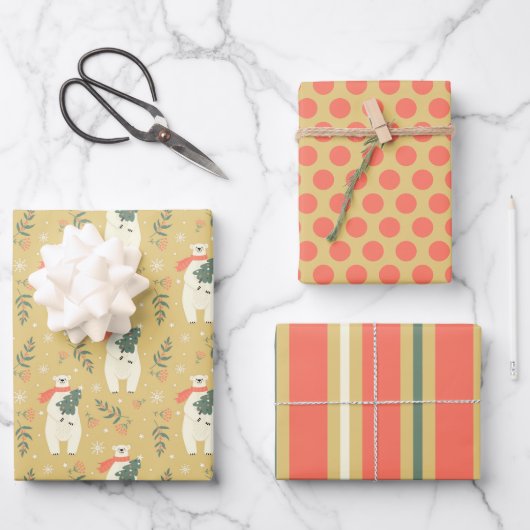 Kerstmis IJsbeer Inpakpapier Set van 3 Vel (Voorkant)