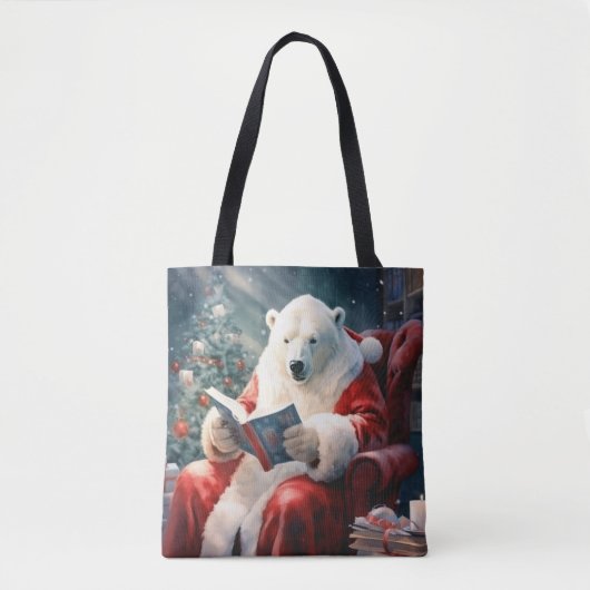 Kerstmis Ijsbeer lezend Tote Bag (Voorkant)