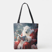 Kerstmis Ijsbeer lezend Tote Bag (Achterkant)