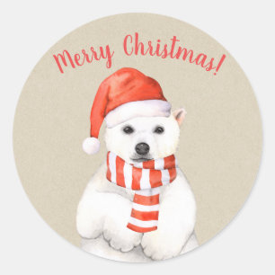 Kerstmis Ijsbeer Winter Land Feestdag Op Maat Ronde Sticker