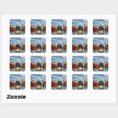 Kerstmis Ijsberen Rond een Vuur Vierkante Sticker (Vel)