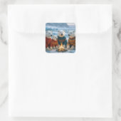 Kerstmis Ijsberen Rond een Vuur Vierkante Sticker (Tas)