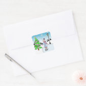 Kerstmis ijsschaatser op Sneeuwachtige Winterdag Vierkante Sticker (Envelop)