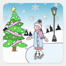 Kerstmis ijsschaatser op Sneeuwachtige Winterdag