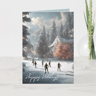 Kerstmis ijsschaatsers op een vijver feestdagen kaart