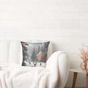 Kerstmis ijsschaatsers op een vijver kussen