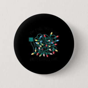 Kerstmis Ik ben prima Alles is prima Verwarde Kers Ronde Button 5,7 Cm