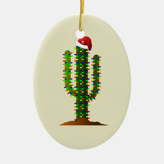 Kerstmis in Arizona Saguaro Cactus Lights Keramisch Ornament (Voorkant)