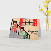 Kerstmis in art deco stijl uit de jaren 30 kaart (Gele Bloem)