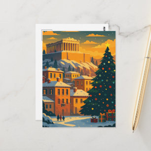 Kerstmis in Athene – Festive Griekse Vakantiescène Briefkaart