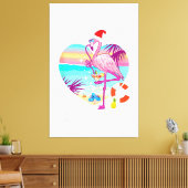 Kerstmis in augustus Roze Flamingo in Santa Hat Su Canvas Afdruk (Insitu (Woonkamer))