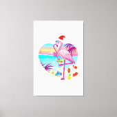 Kerstmis in augustus Roze Flamingo in Santa Hat Su Canvas Afdruk (Voorkant)