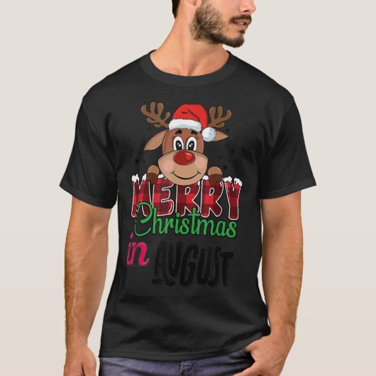 Kerstmis in augustus Roze Flamingo in Santa Hat Su T-shirt (Voorkant)